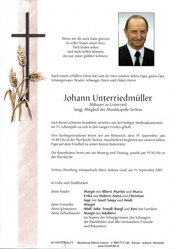 Parte von Johann Unterriedmüller