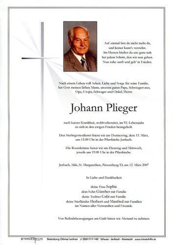 Parte von Johann Plieger