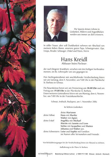 Parte von Johann Kreidl