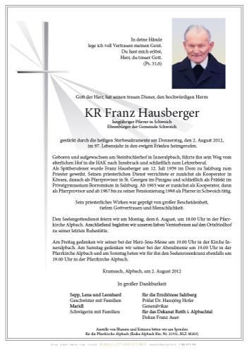 Parte von Hausberger Franz Pfarrer