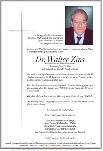 Parte von Zins Walter Dr.