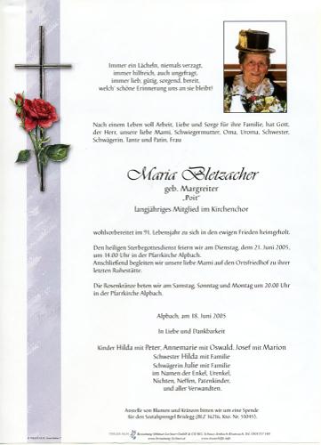 Parte von Maria Bletzacher