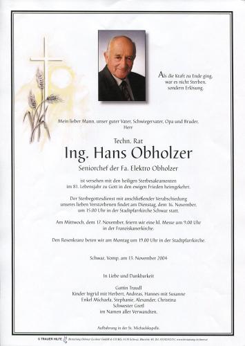 Parte von Obholzer Johann Ing.