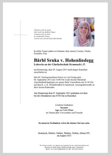 Parte von v. Hohenlindegg Barbara Srnka