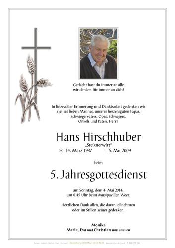 Parte von  Hirschhuber Hans Herr