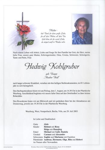 Parte von Hedwig Kohlgruber