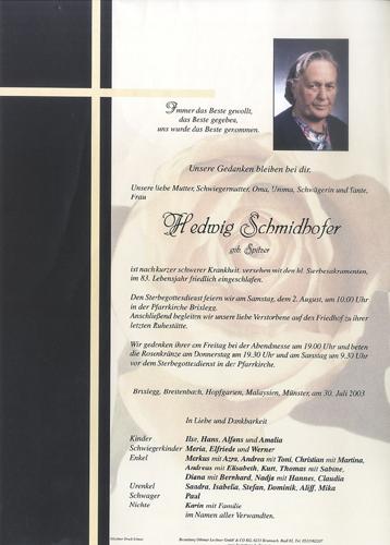 Parte von Hedwig Schmidhofer
