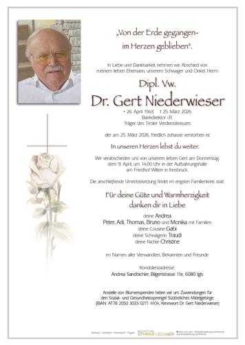Parte von Dipl. Vw. Dr. Gert Niederwieser