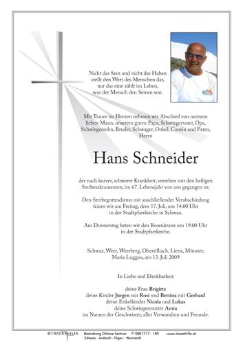 Parte von Johann Schneider