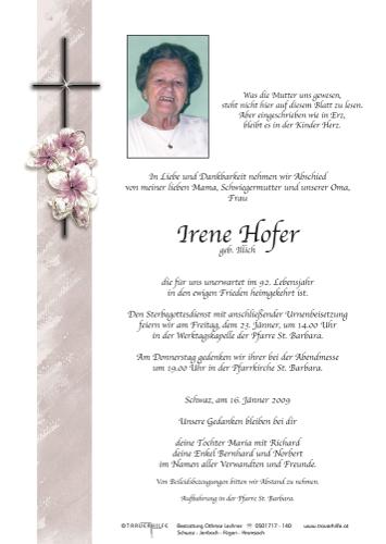 Parte von  Hofer Irene Frau