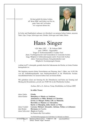 Parte von  Singer Hans Herr