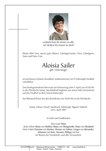 Parte von  Sailer Aloisia Frau