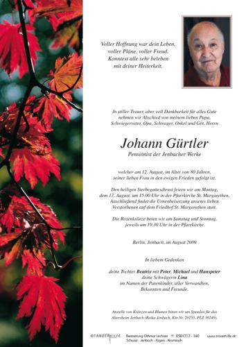 Parte von Johann Gürtler