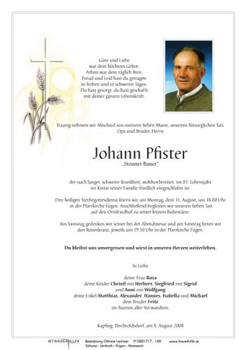 Parte von  Pfister Johann Herr