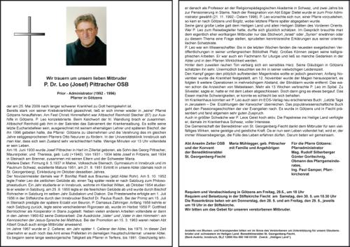Parte von Pater Leo (Josef) Pittracher