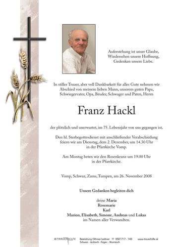 Parte von  Hackl Franz Herr